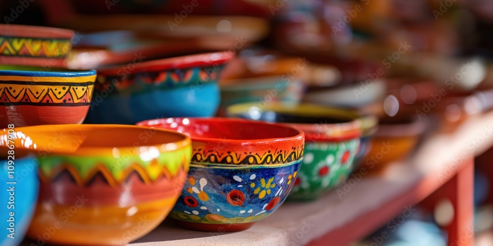 A stunning display of vibrant handmade pottery bowls showcasing intricate designs and vivid colors, representing the beauty of artisanal craftsmanship. A stunning display of vibrant handmade pottery bowls showcasing intricate designs and vivid colors, representing the beauty of artisanal craftsmanship.