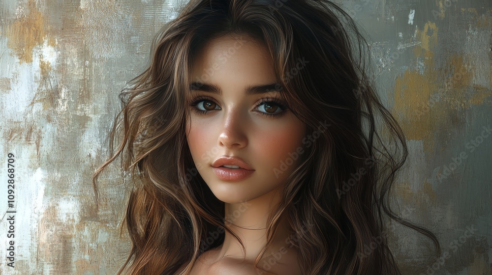 Portrait of a Woman with Wavy Brunette Hair Portrait of a Woman with Wavy Brunette Hair