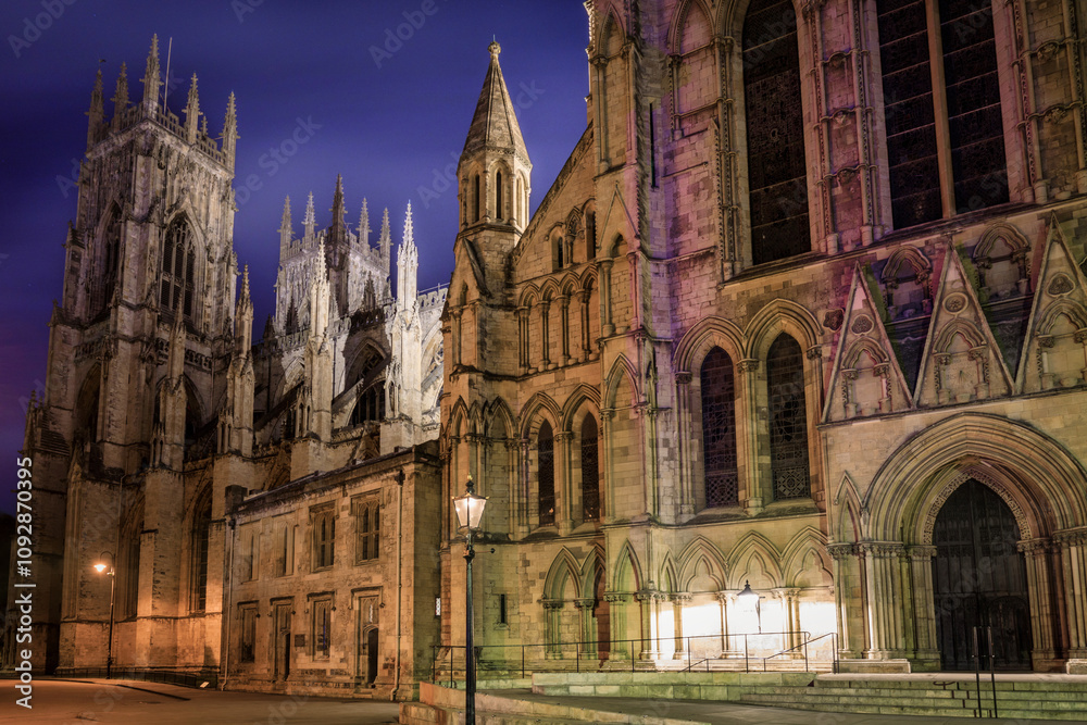 Beautiful architecture of York Minster cathedral at night, York, England, UK. Beautiful architecture of York Minster cathedral at night, York, England, UK.