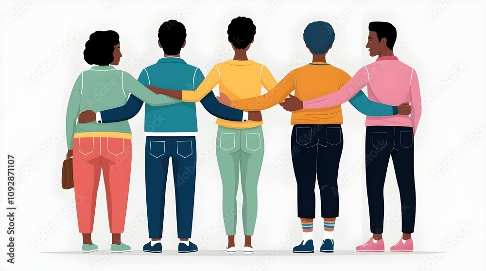 Fototapeta premium illustration of a group of diverse individuals seen from the back view