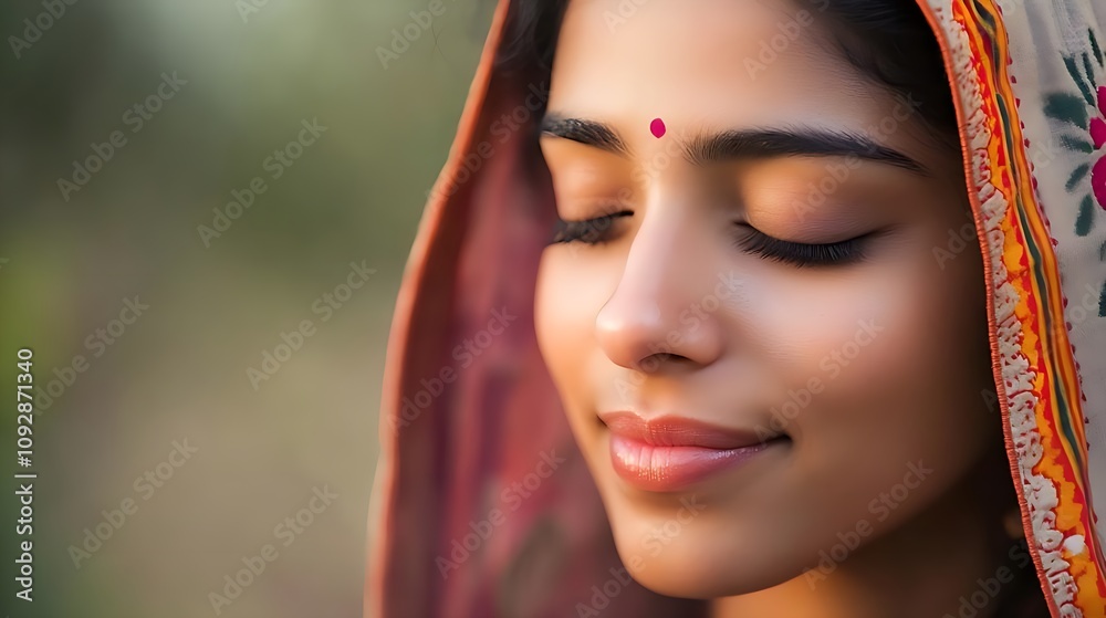 Serene Portrait of a Woman in Traditional Red Attire