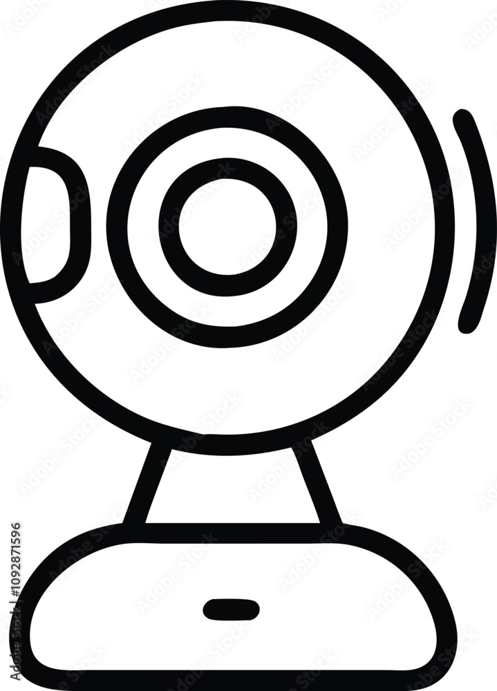 Minimalistic Webcam Line Art Icon, Black-and-white vector illustration of a webcam with a simple and clean design, representing video communication and online streaming.
Minimalistic Webcam Line Art Icon, Black-and-white vector illustration of a webcam with a simple and clean design, representing video communication and online streaming.
