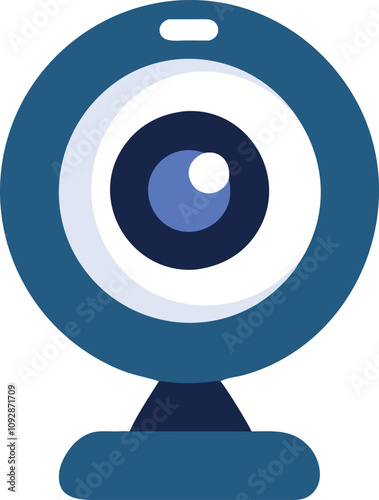 Blue Webcam Icon for Video Communication, Vector illustration of a modern blue webcam with a sleek design, symbolizing video streaming, online meetings, and virtual communication.  
