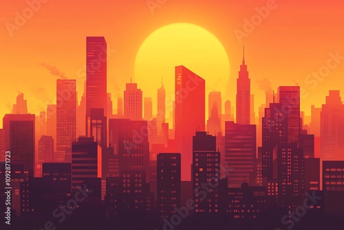 Urban heat island effect with temperature zones, flat design illustration