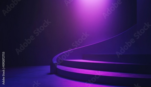 Mysterious Purple Staircase in a Dark Room: Abstract 3D Render photo