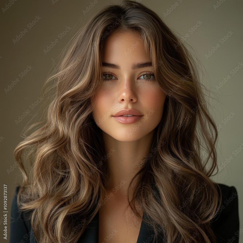 Portrait of Woman with Wavy Brunette Hair and Subtle Makeup Portrait of Woman with Wavy Brunette Hair and Subtle Makeup