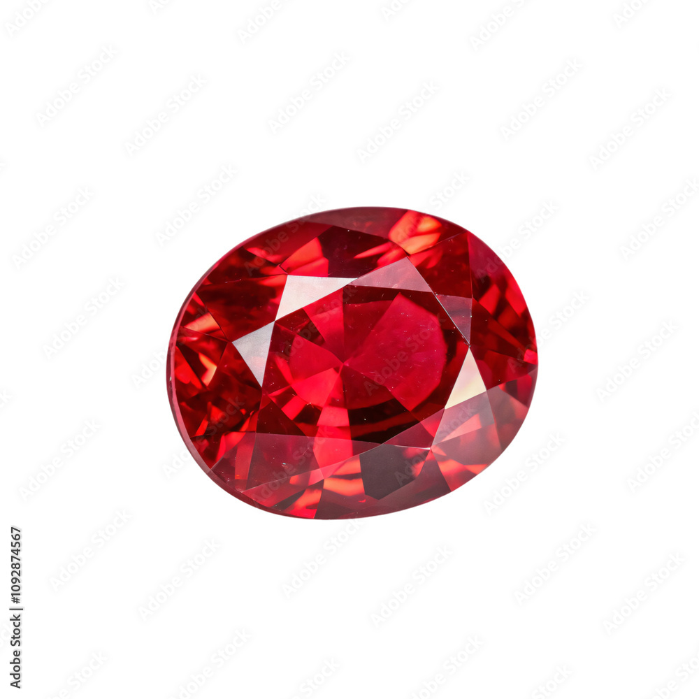 Brilliant oval-shaped ruby gemstone with a vibrant red hue and expertly cut facets, radiating elegance and timeless beauty, set against a transparent background Brilliant oval-shaped ruby gemstone with a vibrant red hue and expertly cut facets, radiating elegance and timeless beauty, set against a transparent background
