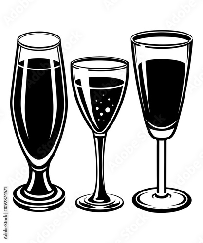 set of drinks glass and Champagne Glasses silhouette vector illustration