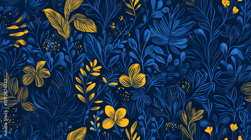 Night garden seamless pattern with gold flowers Night garden seamless pattern with gold flowers