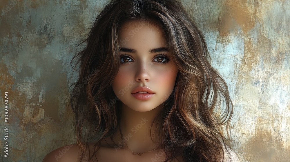 Portrait of a Woman with Wavy Brunette Hair