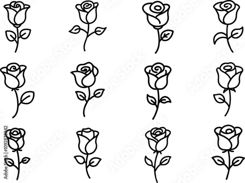 Medical flowers line icon set. Rose, violet, jasmine, calendula, echinacea, iris, chamomile minimal vector illustrations. Simple outline signs for cosmetic plants.