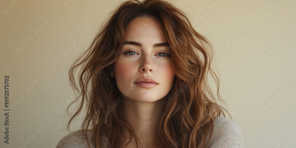 Portrait of a Woman with Wavy Brunette Hair