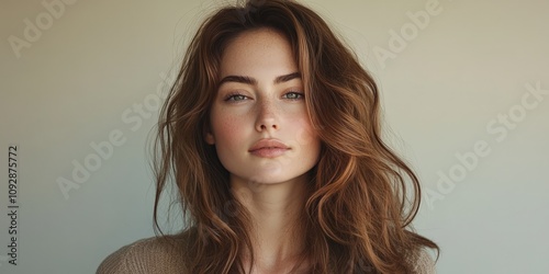 Portrait of a Woman with Wavy Brunette Hair