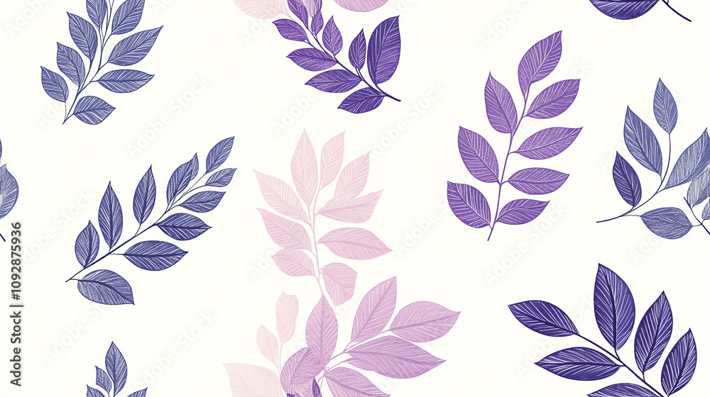 Purple leaves seamless pattern on white