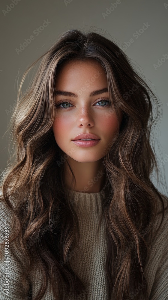 Portrait of a Woman with Wavy Brunette Hair Portrait of a Woman with Wavy Brunette Hair