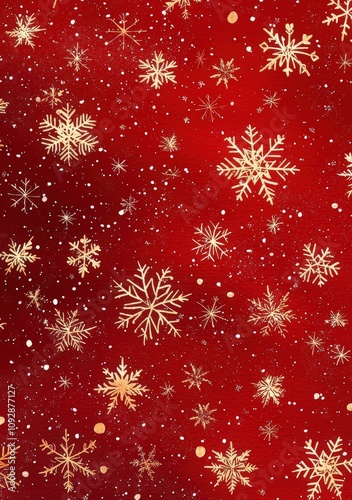 Golden snowflakes on a festive red background