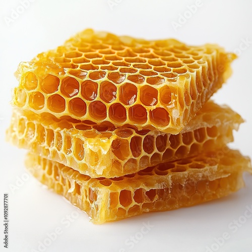 Close-up of Honeycomb on White Background.