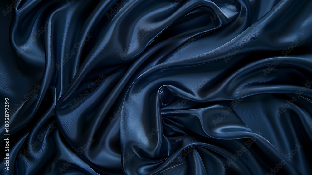 Obraz premium A close-up of dark blue satin fabric, showcasing its smooth texture and elegant draping.