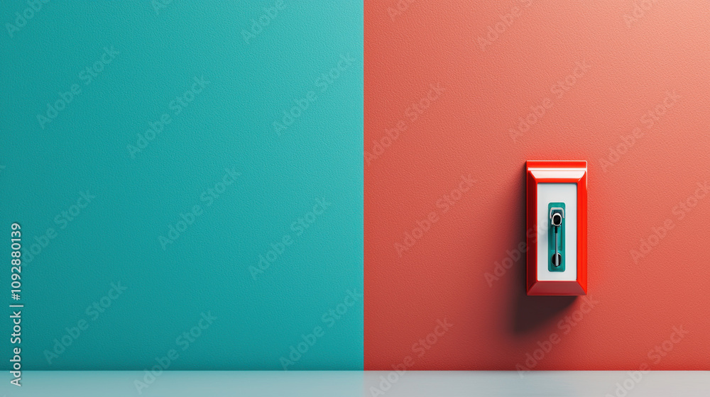 Fire Alarm System Response Concept. A colorful split wall features a red fire alarm on a turquoise background, creating a striking visual contrast. Fire Alarm System Response Concept. A colorful split wall features a red fire alarm on a turquoise background, creating a striking visual contrast.