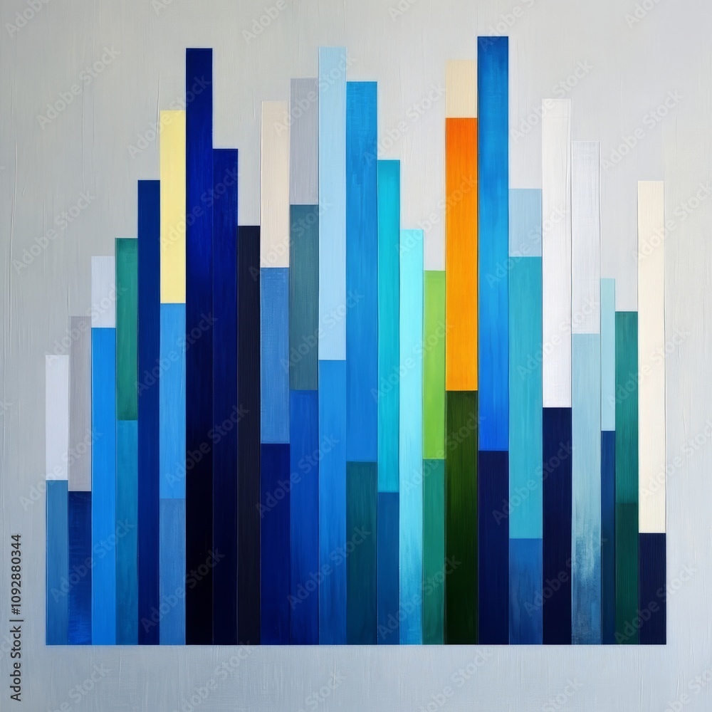 Abstract blue, green, and orange vertical bars on grey background. Abstract blue, green, and orange vertical bars on grey background.