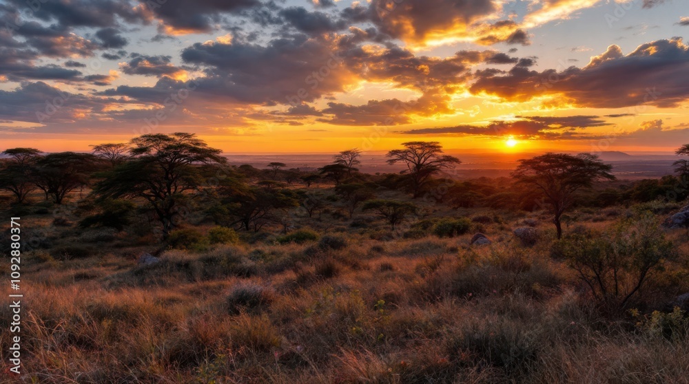 Stunning Sunset Over the Savannah at Thanda Game Reserve in KwaZulu-Natal. Generative AI Stunning Sunset Over the Savannah at Thanda Game Reserve in KwaZulu-Natal. Generative AI