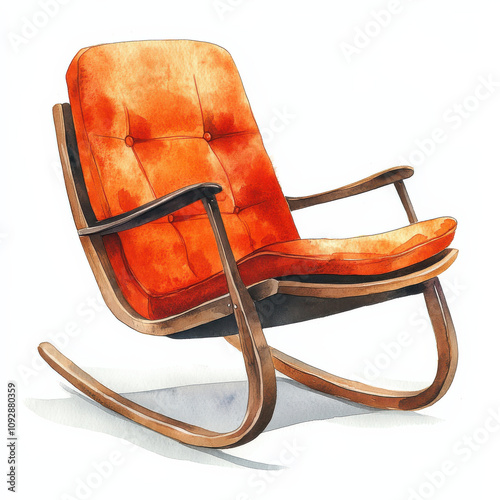 Watercolor illustration of cantilever chair with orange upholstery photo