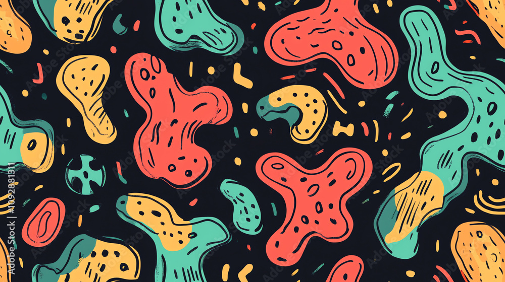 Naklejka premium Organic shapes seamless pattern in vibrant colors