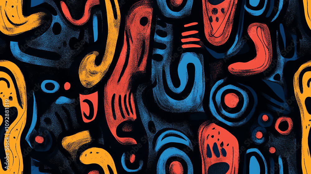 Obraz premium Abstract shapes seamless pattern on dark background