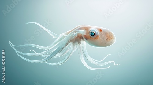 Dynamic Squid in Mid Motion with Flowing Tentacles Showcasing the Graceful Movement of an Aquatic Creature Against a Soft Background photo