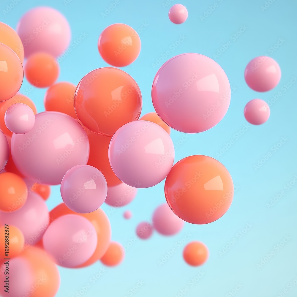 custom made wallpaper toronto digitalAbstract pastel pink and orange spheres floating on light blue background.