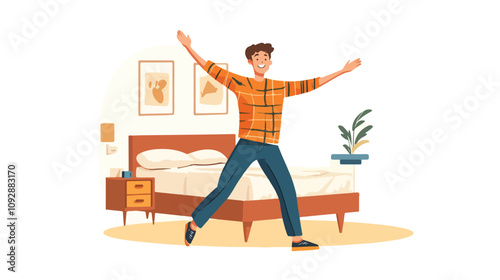 Cheerful Man Dancing with Outstretched Arm