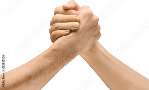 Bild auf Leinwand Two hands gripping each other in a wrestling motion, symbolizing strength, challenge, support, assistance and friendship
