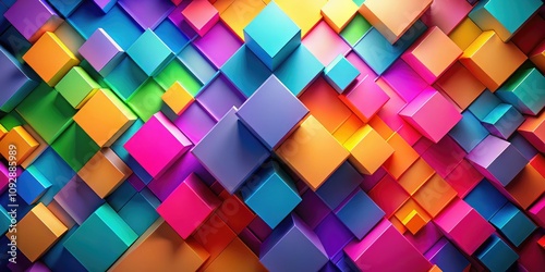 Abstract 3D gradient squares in panoramic photography create a modern digital backdrop, offering ample space for text or design elements to enhance visual appeal.