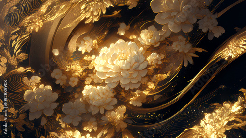 金色の菊の和風柄