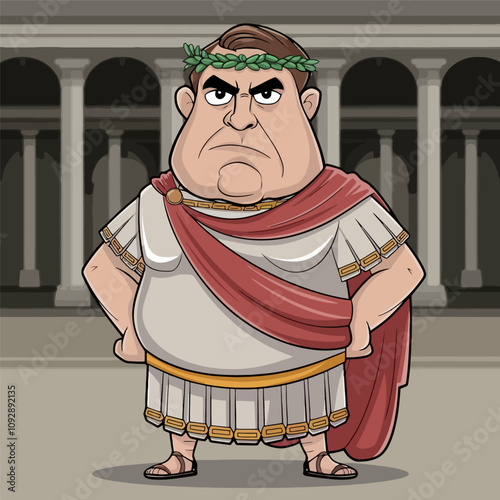 Serious Roman emperor in toga with laurel wreath vector.