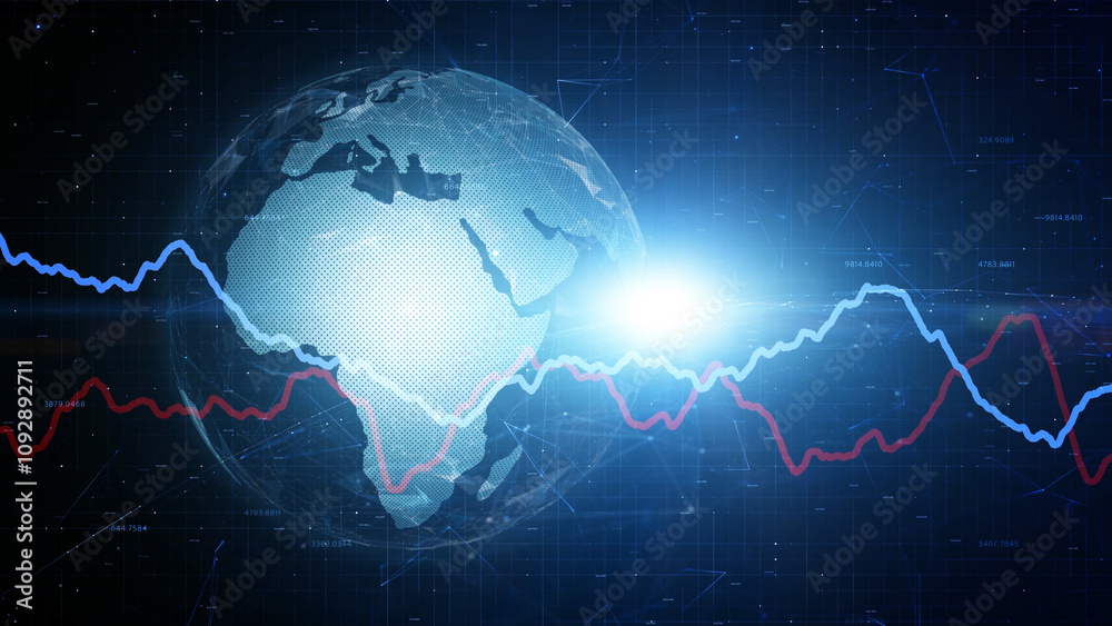 Business graphs with shiny digital earth globe illustration. Business graphs with shiny digital earth globe illustration.