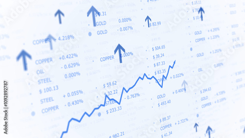 Business raw materials stock index with grow up arrows illustration.