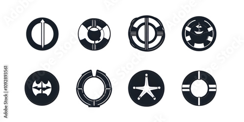 Marine and Nautical Icons Collection with Transparent Background