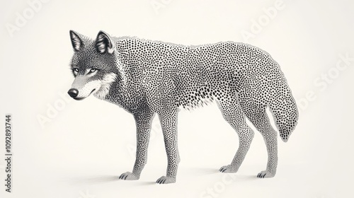 A stylized wolf illustration made of dots, showcasing artistic interpretation of wildlife.