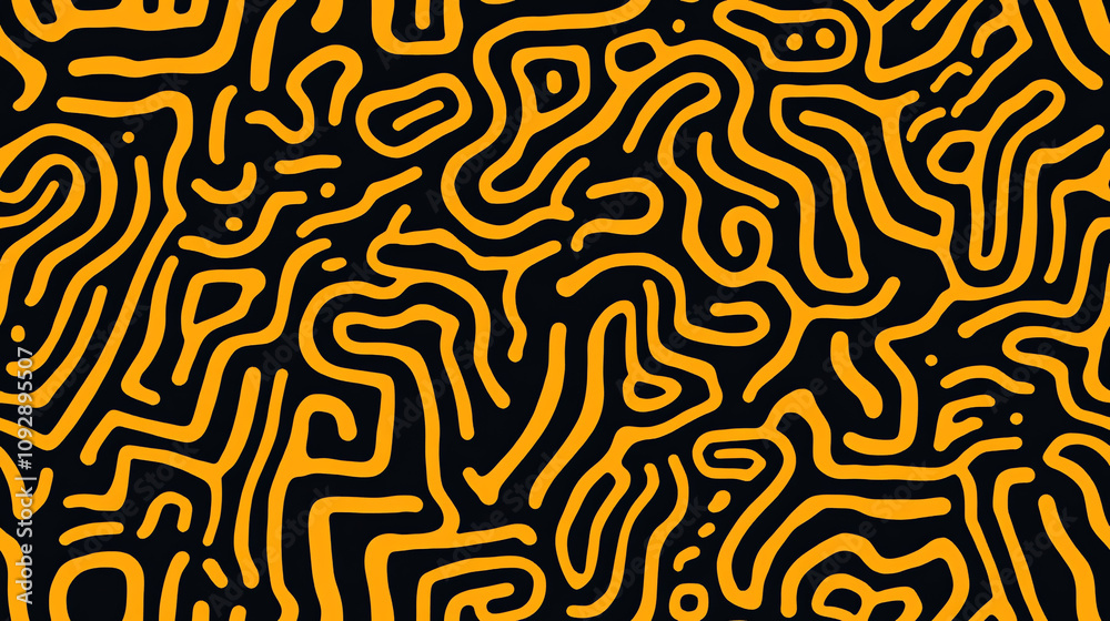 Golden Maze Seamless Pattern on Black Background Golden Maze Seamless Pattern on Black Background