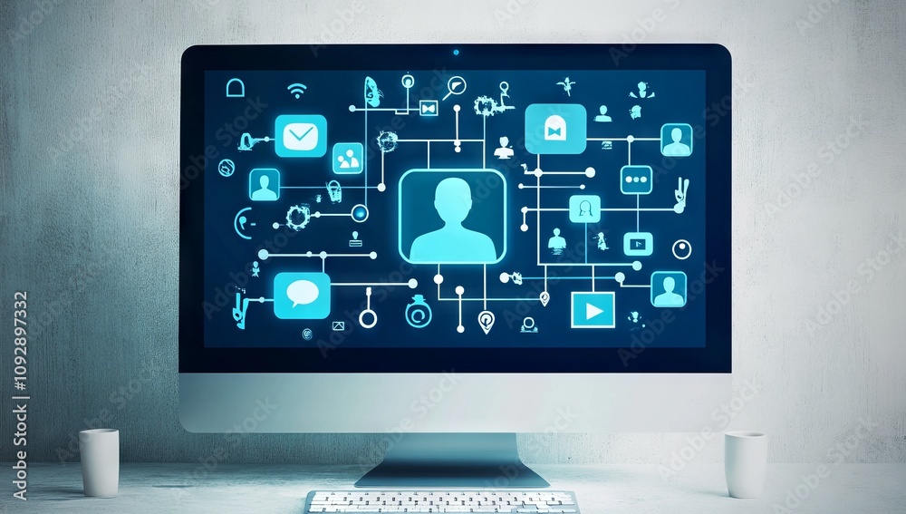 Abstract Digital Technology Background with Internet Icons. AI generated illustration Abstract Digital Technology Background with Internet Icons. AI generated illustration