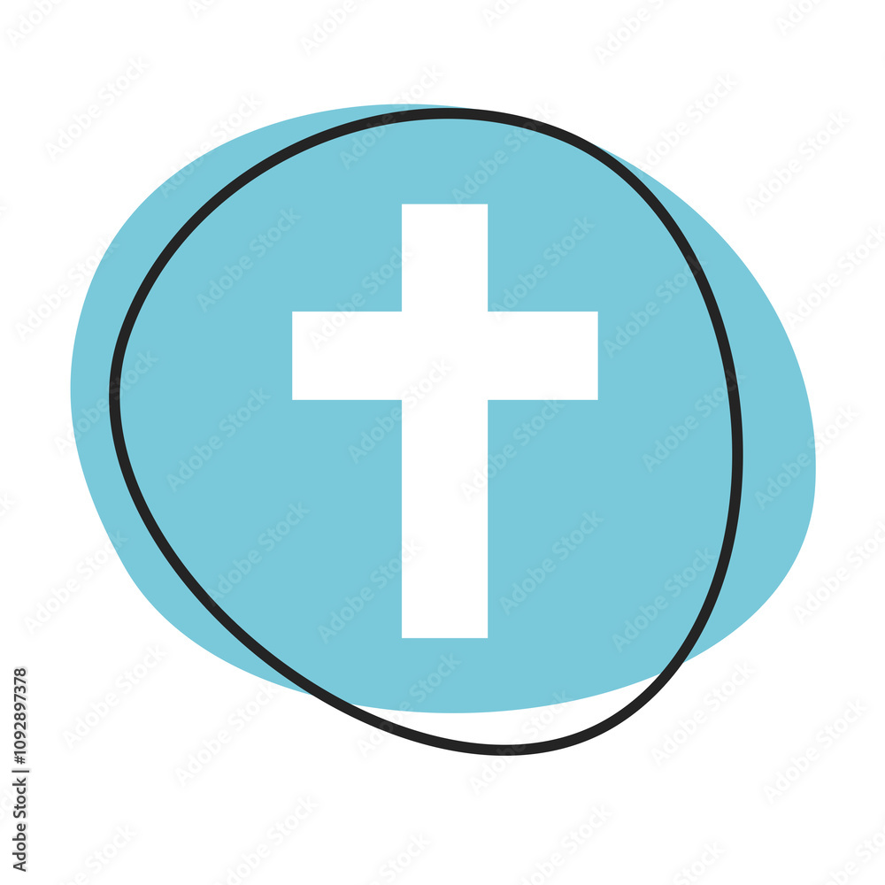 Fototapeta premium Kreuz Button - Icon in blau und weiß