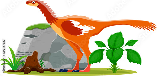 Dinosaur or prehistoric lizard Archaeopteryx for cartoon dino character, vector extinct animal. Jurassic or Cretaceous era bird feathered dinosaur Archaeopteryx for kid paleontology atlas collection