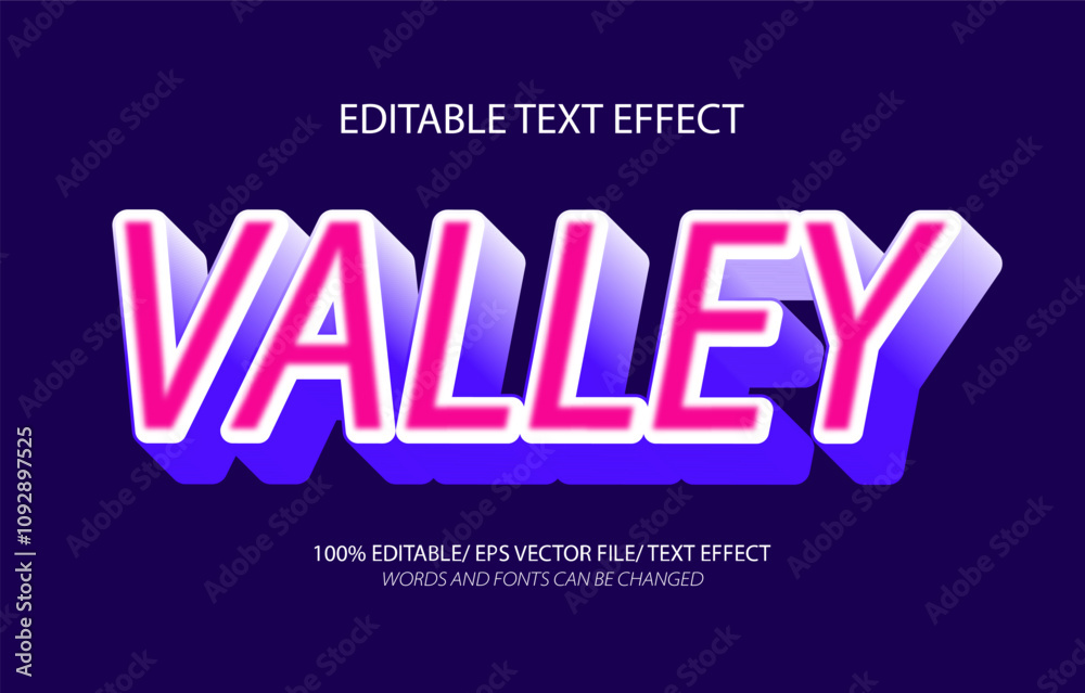 Obraz premium Valley editable text effect, 3D editable text template.