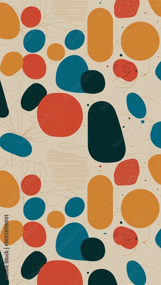 Fototapeta premium Retroinspired pattern with abstract shapes hand drawing