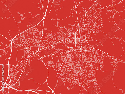 Christmas Map of Royal Leamington Spa, United Kingdom in Snowy White on Festive Red Background. photo