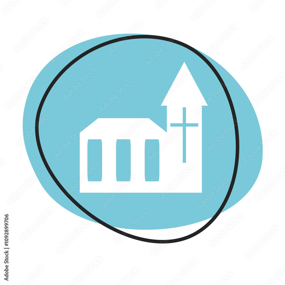 Kirche Button - Icon in blau und weiß