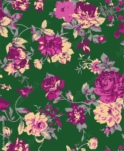 Wallpaper Mural botanical floral vector seamless pattern with roses herbs and leaves big set background with flowers Torontodigital.ca