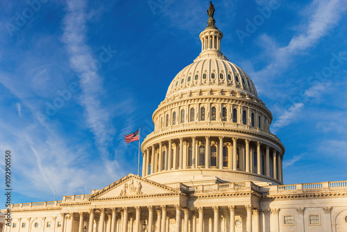 The exterior of the US Capitol Building which houses the Senate and the House of Representatives in Washington DC.
