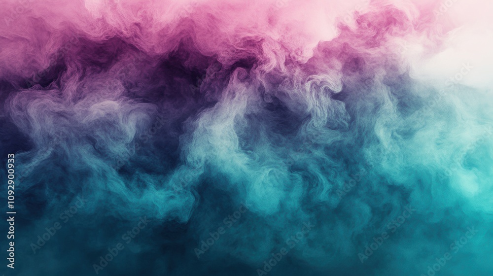 Obraz premium Turquoise and purple mist blending softly in abstract smoky design with copy space